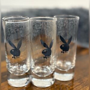 Playboy Shot Glasses Set of 3 Clear Glass Black Logo Barware Collectible